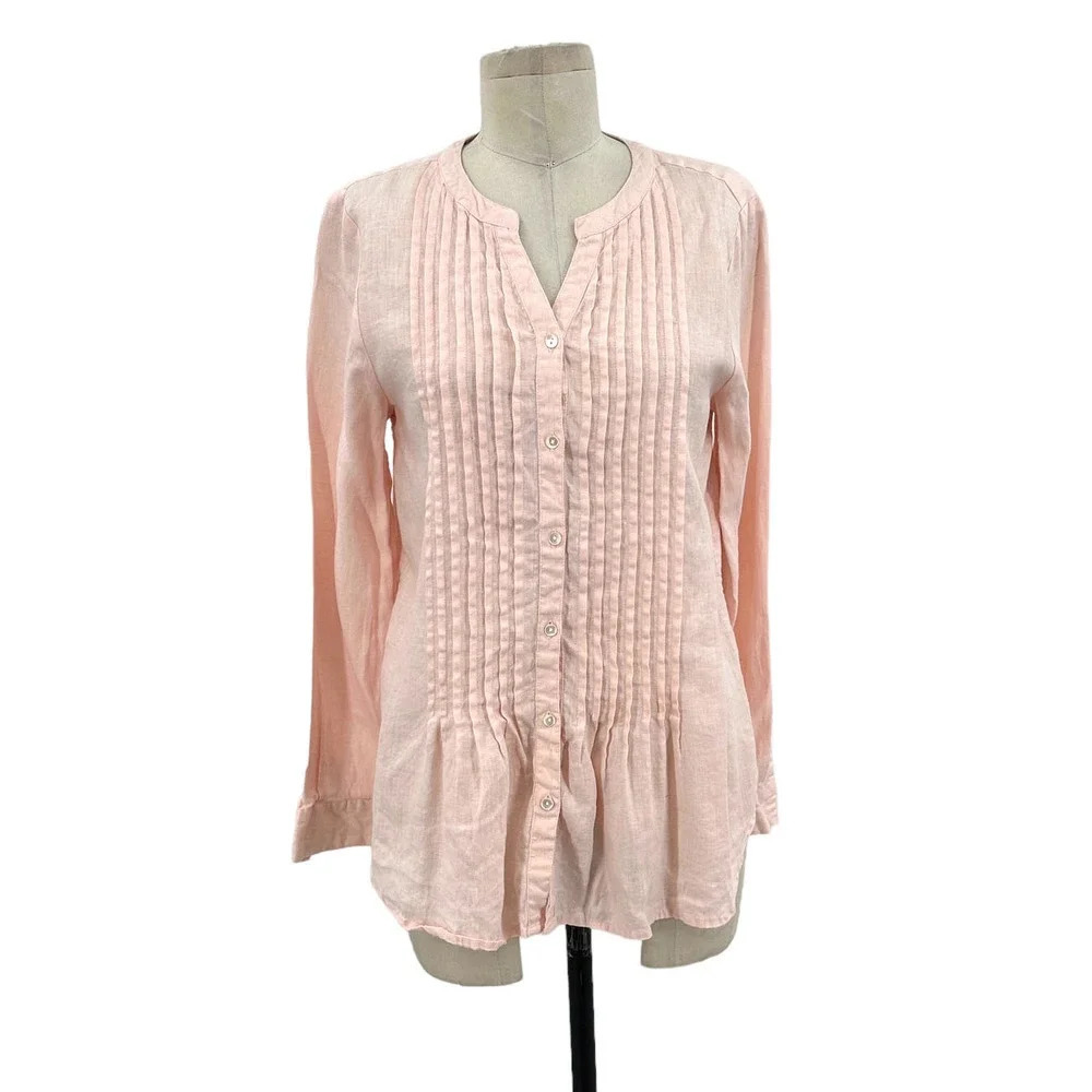 Sundance Warm Breeze Tunic Pintuck Top Pink Linen Petite Size Small PS